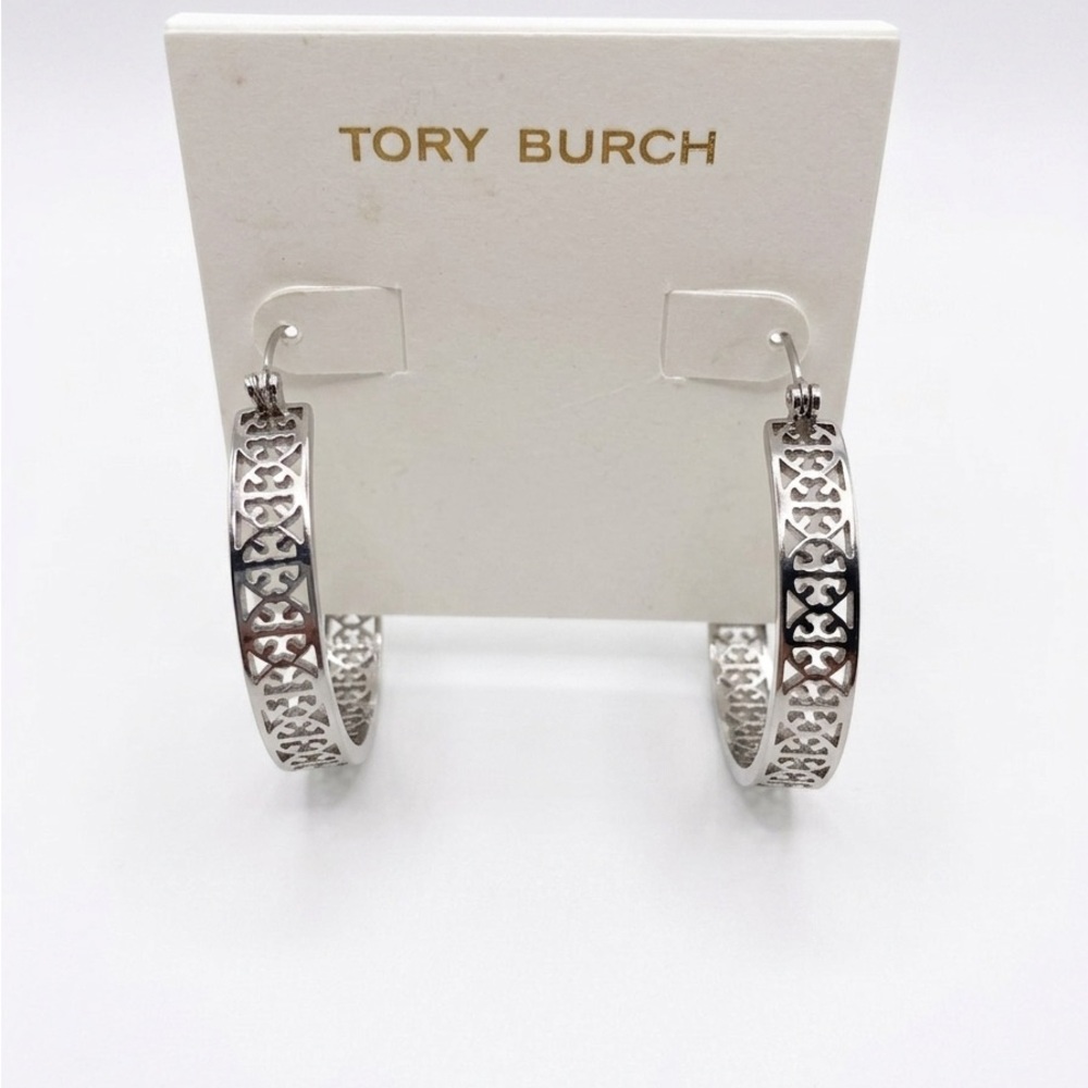 Tory Burch Kinsley Logo Hoop Earrings with Dust Bag NEW